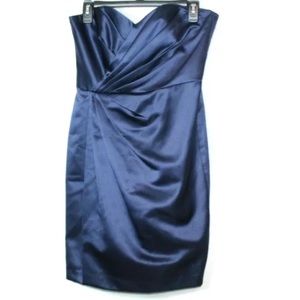 David’s bridal navy satin gathered waist dress